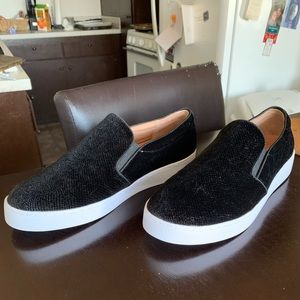 Black velvet Vionic slip on shoes